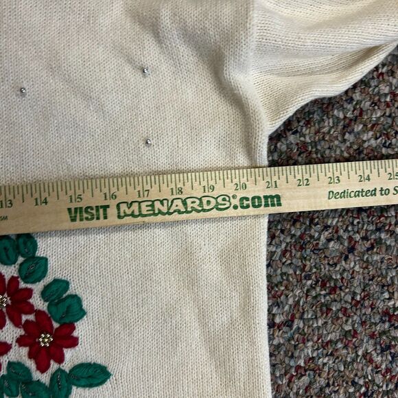 Vintage Work In Progress Ivory Red Floral Christmas Tree 3/4 Sleeve Sweater Sz M - Picture 12 of 13